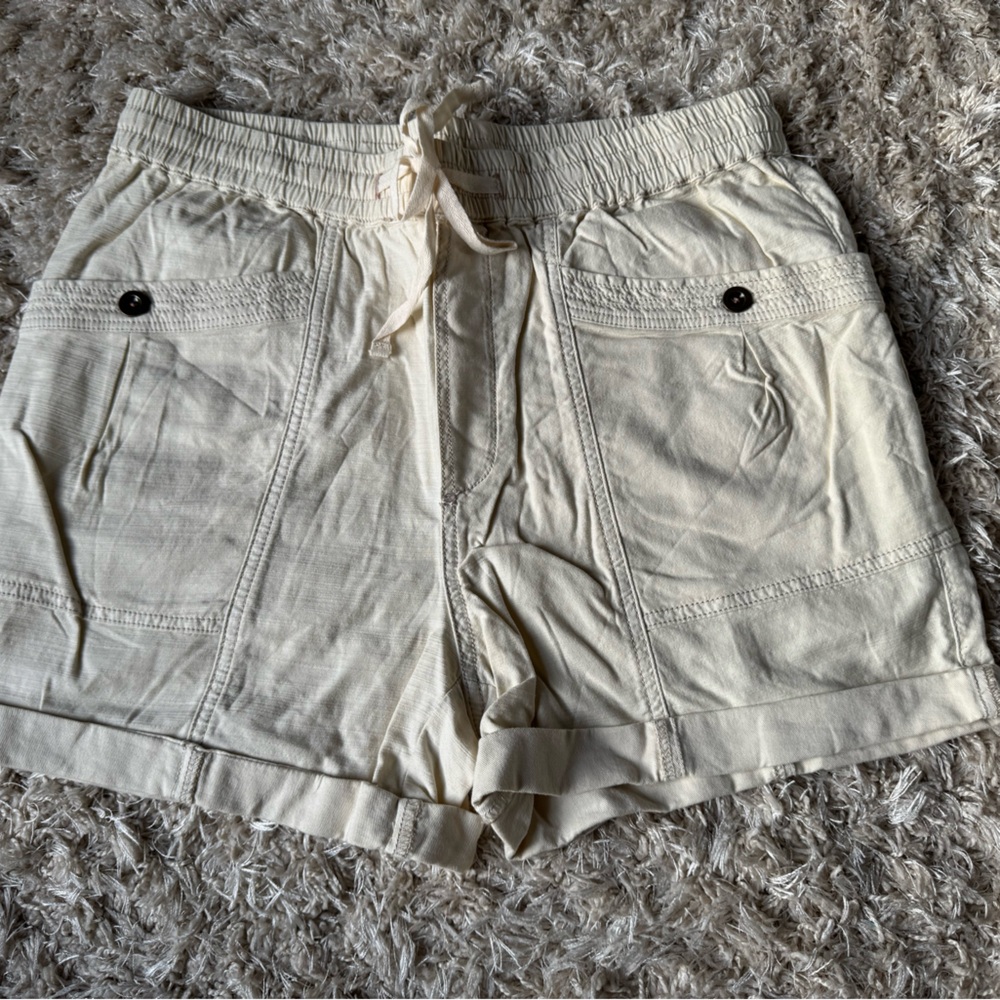 Anthropologie Cream Elastic Waist Tie Shorts